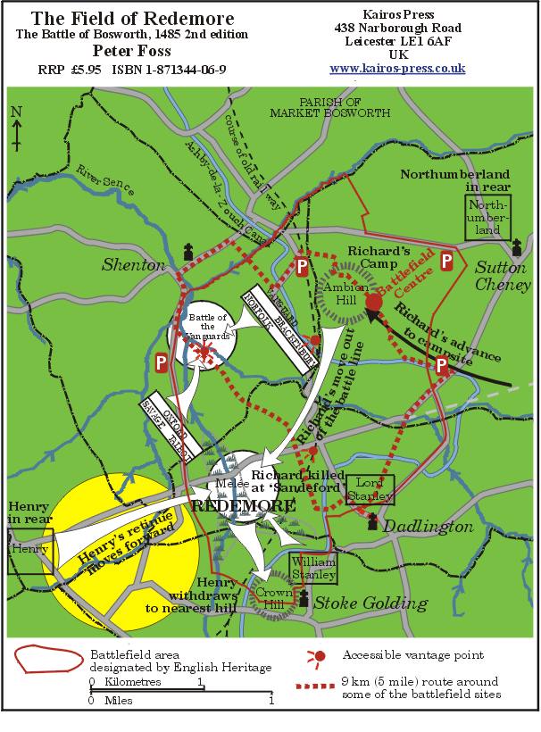 Battle of Bosworth, Leicestershire, where Richard III died. Map of the possible site.